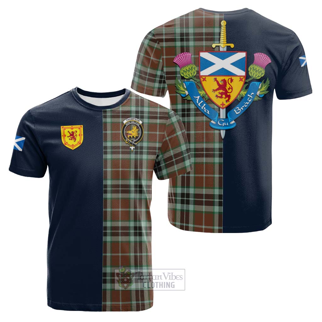 Tartan Vibes Clothing Thompson Hunting Modern Tartan Cotton T-shirt with Scottish Lion Royal Arm Half Style