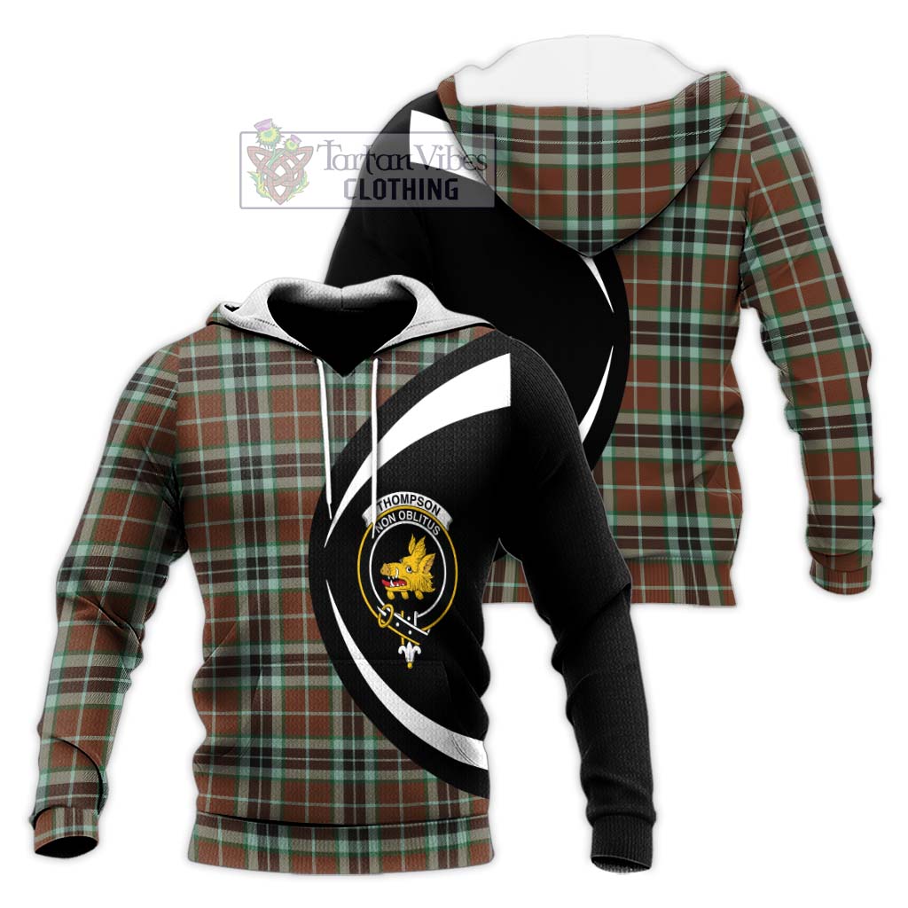 Thompson Hunting Modern Tartan Knitted Hoodie with Family Crest Circle Style Unisex Knitted Pullover Hoodie - Tartan Vibes Clothing