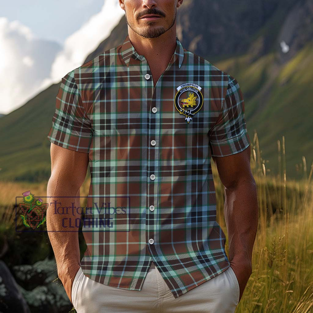 Thompson Hunting Modern Tartan Cotton Hawaiian Shirt with Family Crest Adult - Tartan Vibes Clothing