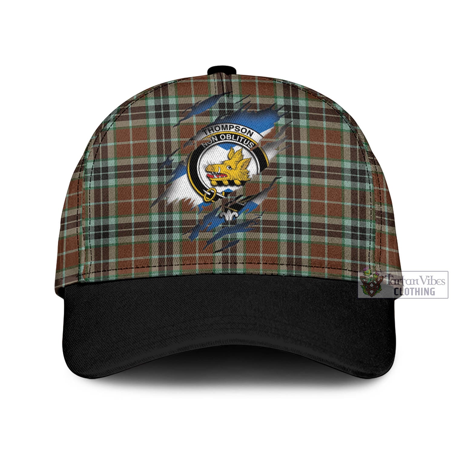 Tartan Vibes Clothing Thompson Hunting Modern Tartan Classic Cap with Family Crest In Me Style