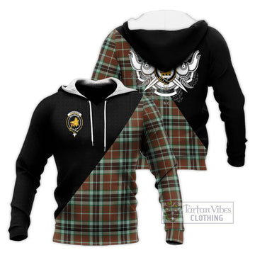 Thompson Hunting Modern Tartan Knitted Hoodie with Family Crest and Military Logo Style