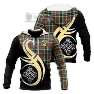 Thompson Hunting Modern Tartan Knitted Hoodie with Family Crest and Celtic Symbol Style