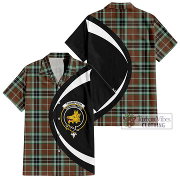 Thompson Hunting Modern Tartan Short Sleeve Button Up with Family Crest Circle Style