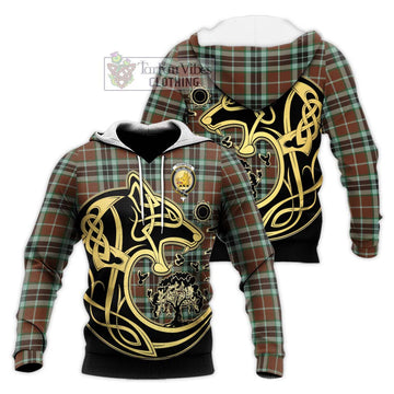 Thompson Hunting Modern Tartan Knitted Hoodie with Family Crest Celtic Wolf Style