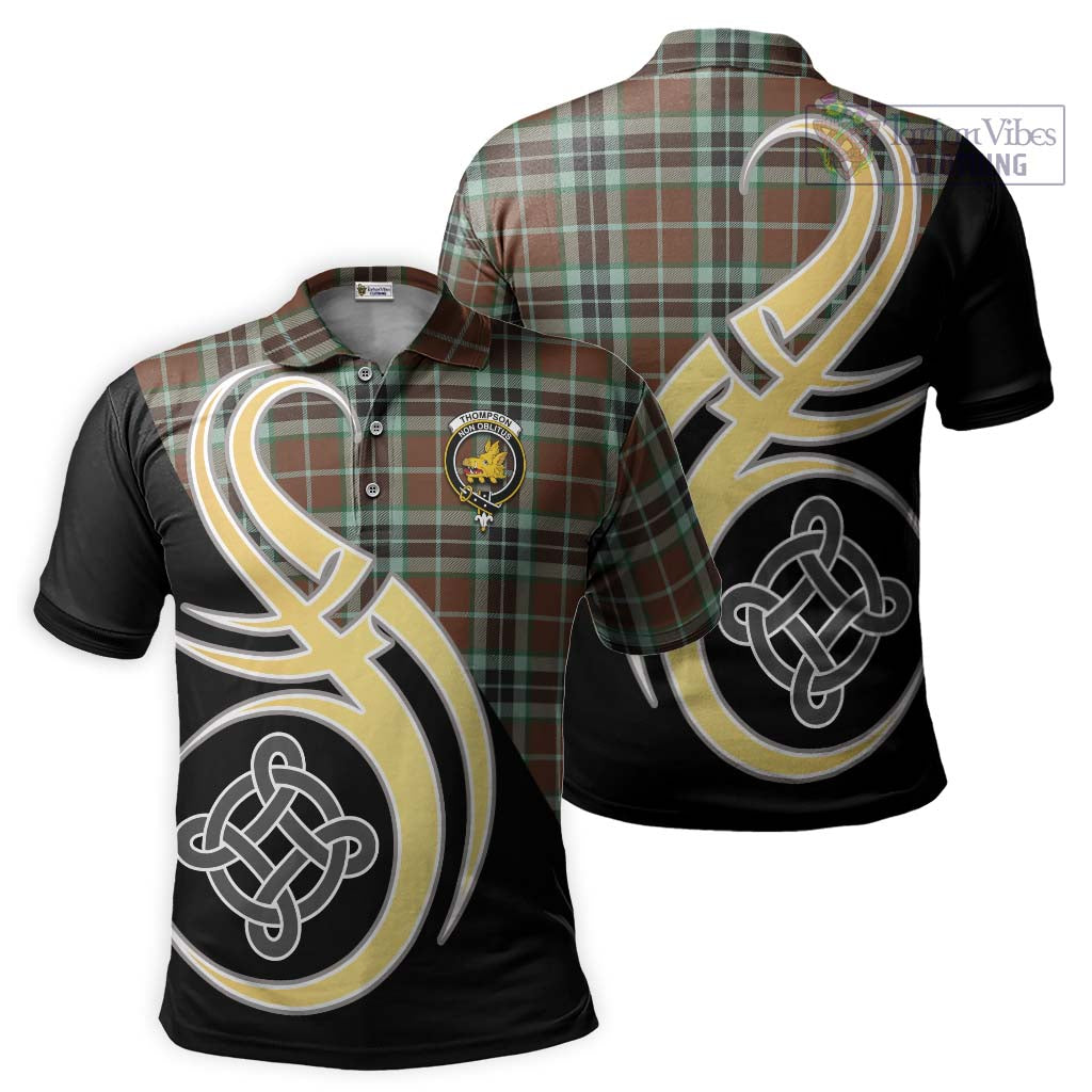 Tartan Vibes Clothing Thompson Hunting Modern Tartan Polo Shirt with Family Crest and Celtic Symbol Style