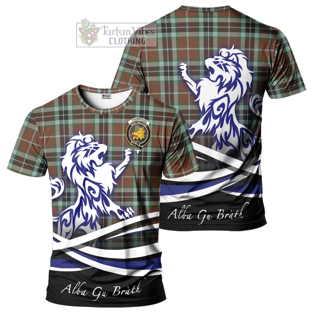 Tartan Vibes Clothing Thompson Hunting Modern Tartan Cotton T-shirt with Alba Gu Brath Regal Lion Emblem