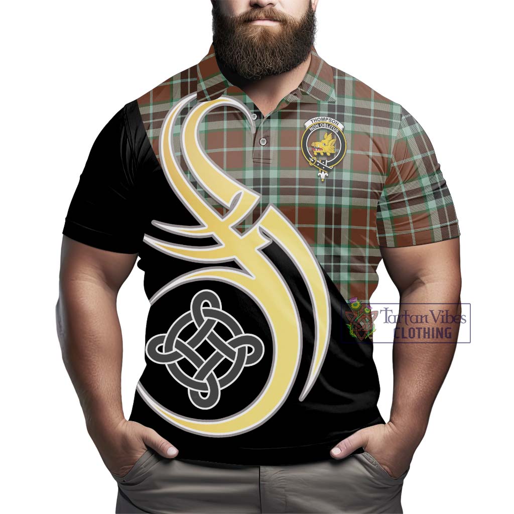 Tartan Vibes Clothing Thompson Hunting Modern Tartan Polo Shirt with Family Crest and Celtic Symbol Style