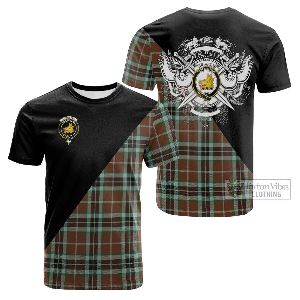 Tartan Vibes Clothing Thompson Hunting Modern Tartan Cotton T-shirt with Family Crest and Military Logo Style