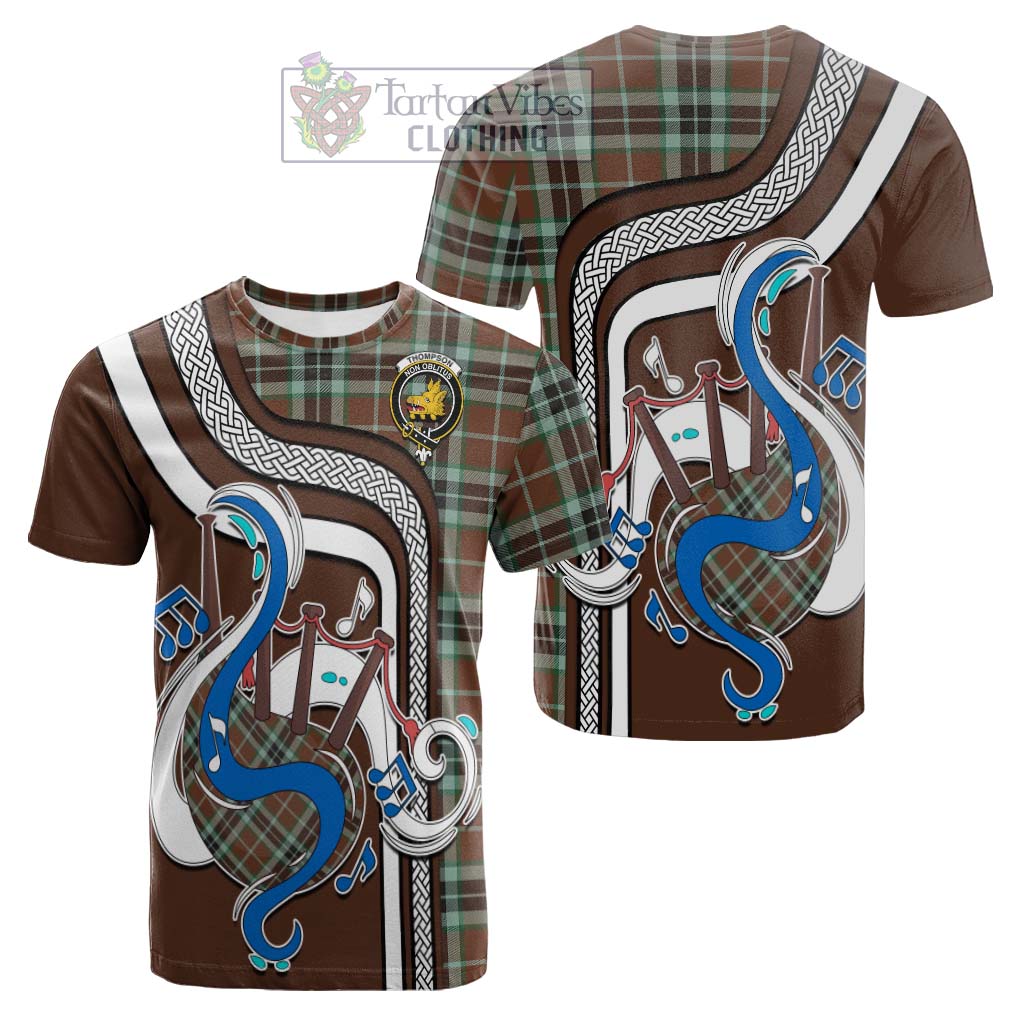 Tartan Vibes Clothing Thompson Hunting Modern Tartan Cotton T-shirt with Epic Bagpipe Style