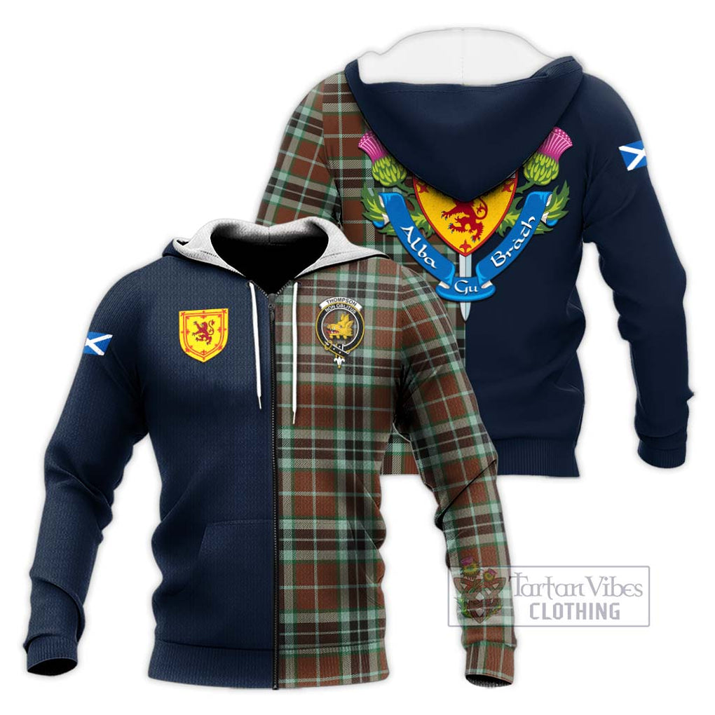 Tartan Vibes Clothing Thompson Hunting Modern Tartan Knitted Hoodie with Scottish Lion Royal Arm Half Style