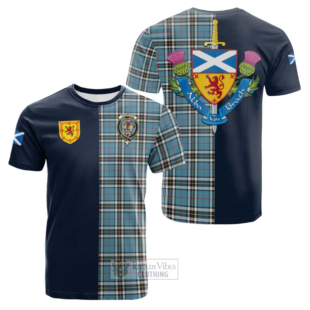 Tartan Vibes Clothing Thompson Society Tartan Cotton T-shirt with Scottish Lion Royal Arm Half Style