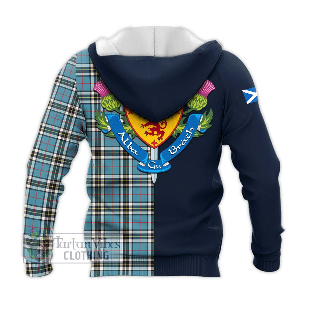 Tartan Vibes Clothing Thompson Society Tartan Knitted Hoodie with Scottish Lion Royal Arm Half Style