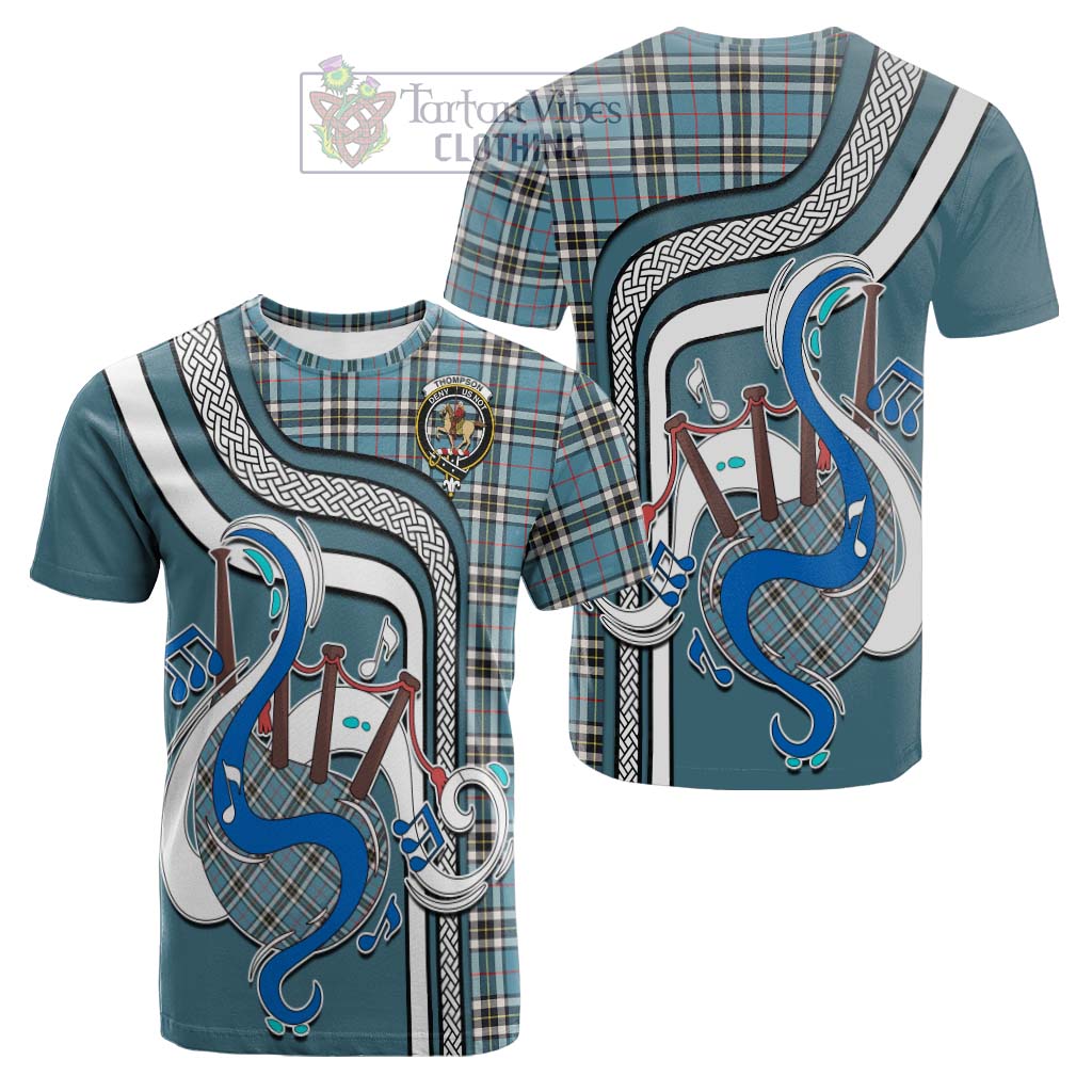 Tartan Vibes Clothing Thompson Society Tartan Cotton T-shirt with Epic Bagpipe Style