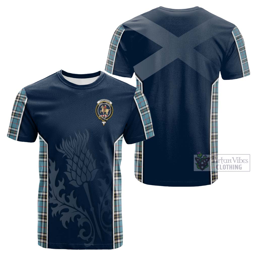 Tartan Vibes Clothing Thompson Society Tartan Cotton T-shirt with Family Crest and Scottish Thistle Vibes Sport Style