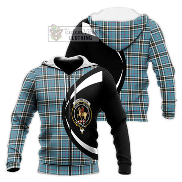 Thompson Society Tartan Knitted Hoodie with Family Crest Circle Style