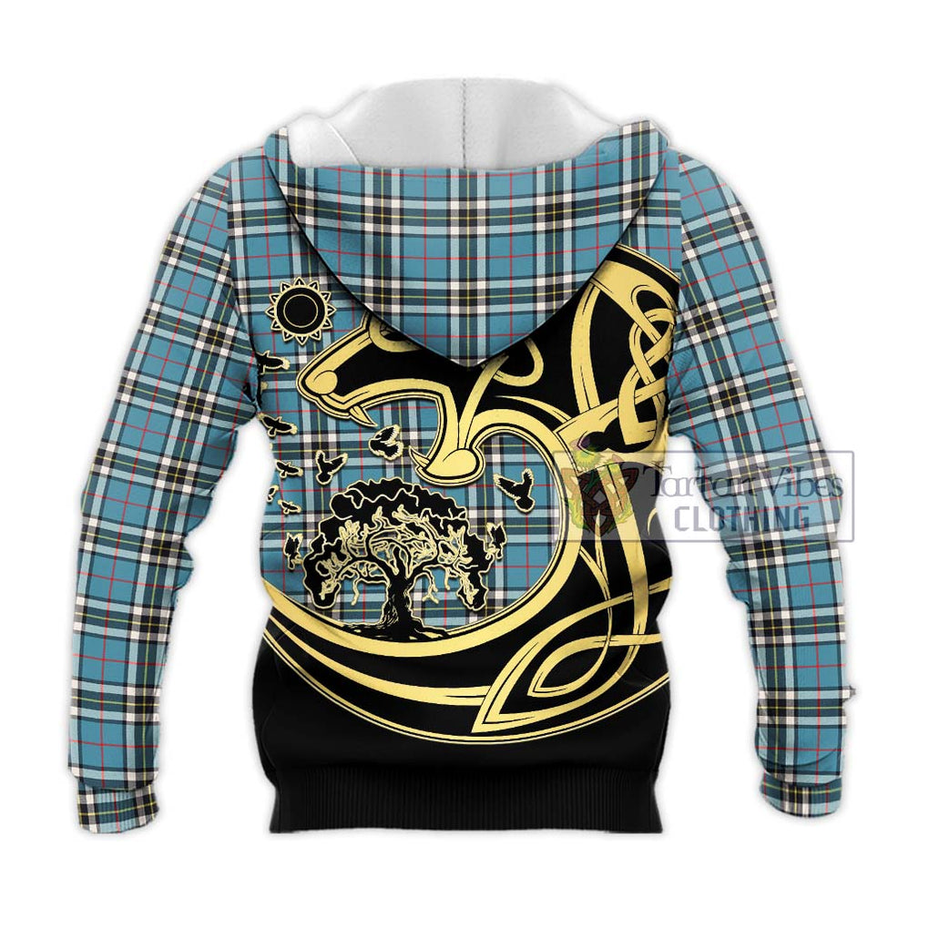 Thompson Society Tartan Knitted Hoodie with Family Crest Celtic Wolf Style - Tartan Vibes Clothing