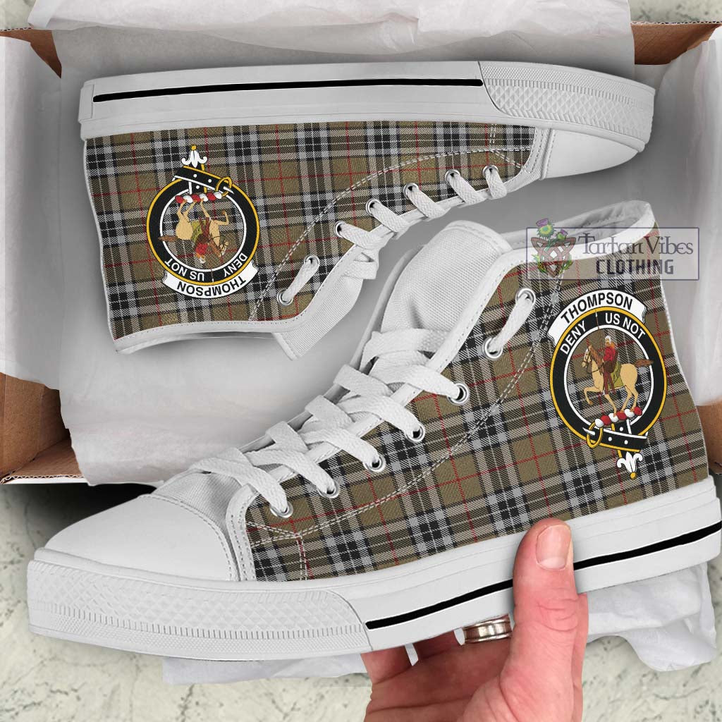 Tartan Vibes Clothing Thompson Society Camel Tartan High Top Shoes with Family Crest