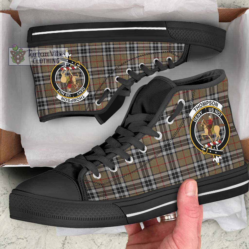 Tartan Vibes Clothing Thompson Society Camel Tartan High Top Shoes with Family Crest