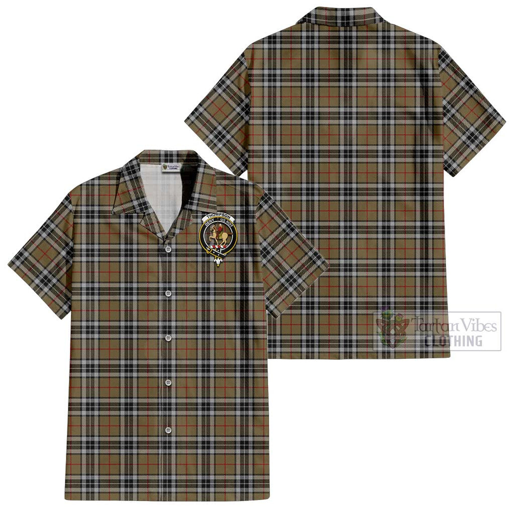 Thompson Society Camel Tartan Cotton Hawaiian Shirt with Family Crest Kid - Tartan Vibes Clothing