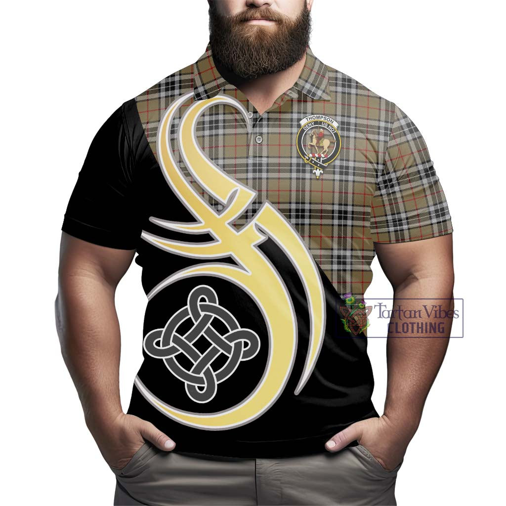 Tartan Vibes Clothing Thompson Society Camel Tartan Polo Shirt with Family Crest and Celtic Symbol Style