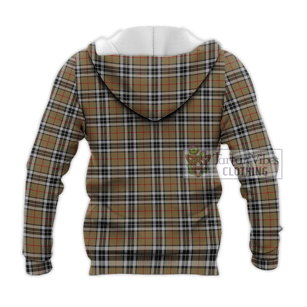 Thompson Society Camel Tartan Knitted Hoodie with Family Crest DNA In Me Style - Tartanvibesclothing Shop