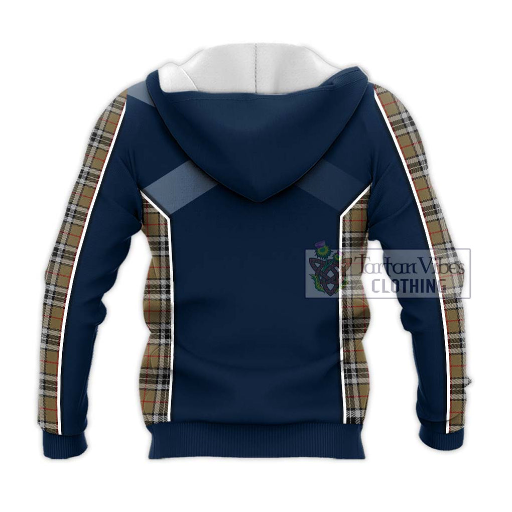 Thompson Society Camel Tartan Knitted Hoodie with Family Crest and Lion Rampant Vibes Sport Style - Tartan Vibes Clothing