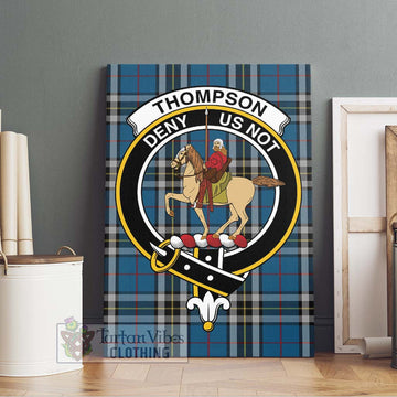 Thompson Society Dress Blue Tartan Canvas Print Wall Art with Family Crest