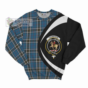 Thompson Society Dress Blue Tartan Sweatshirt with Family Crest Circle Style