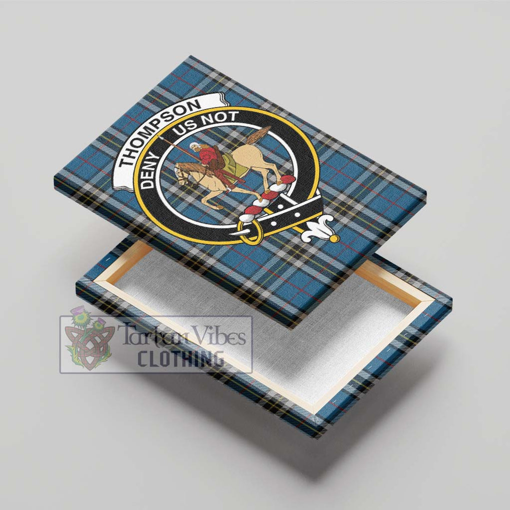 Thompson Society Dress Blue Tartan Canvas Print Wall Art with Family Crest - Tartan Vibes Clothing