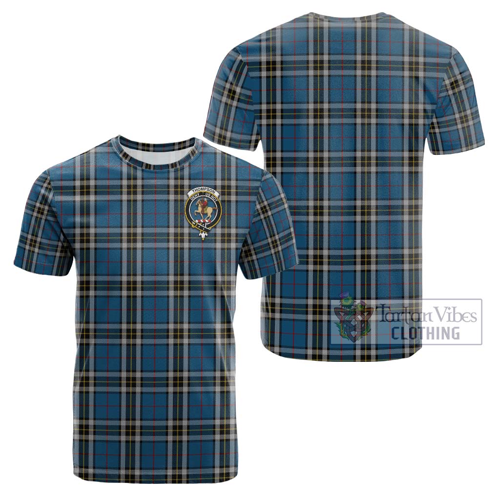 Tartan Vibes Clothing Thompson Society Dress Blue Tartan Cotton T-Shirt with Family Crest