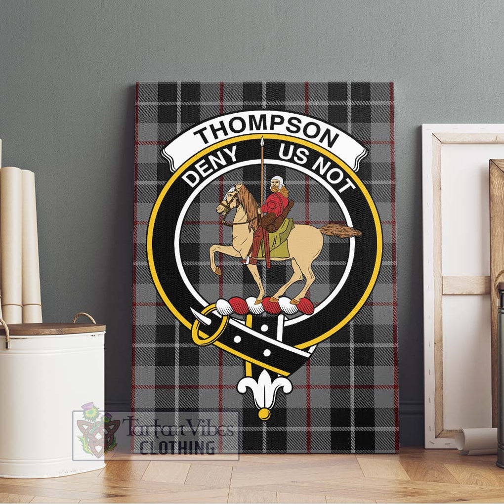 Thompson Society Grey Tartan Canvas Print Wall Art with Family Crest Without Frame - Tartan Vibes Clothing