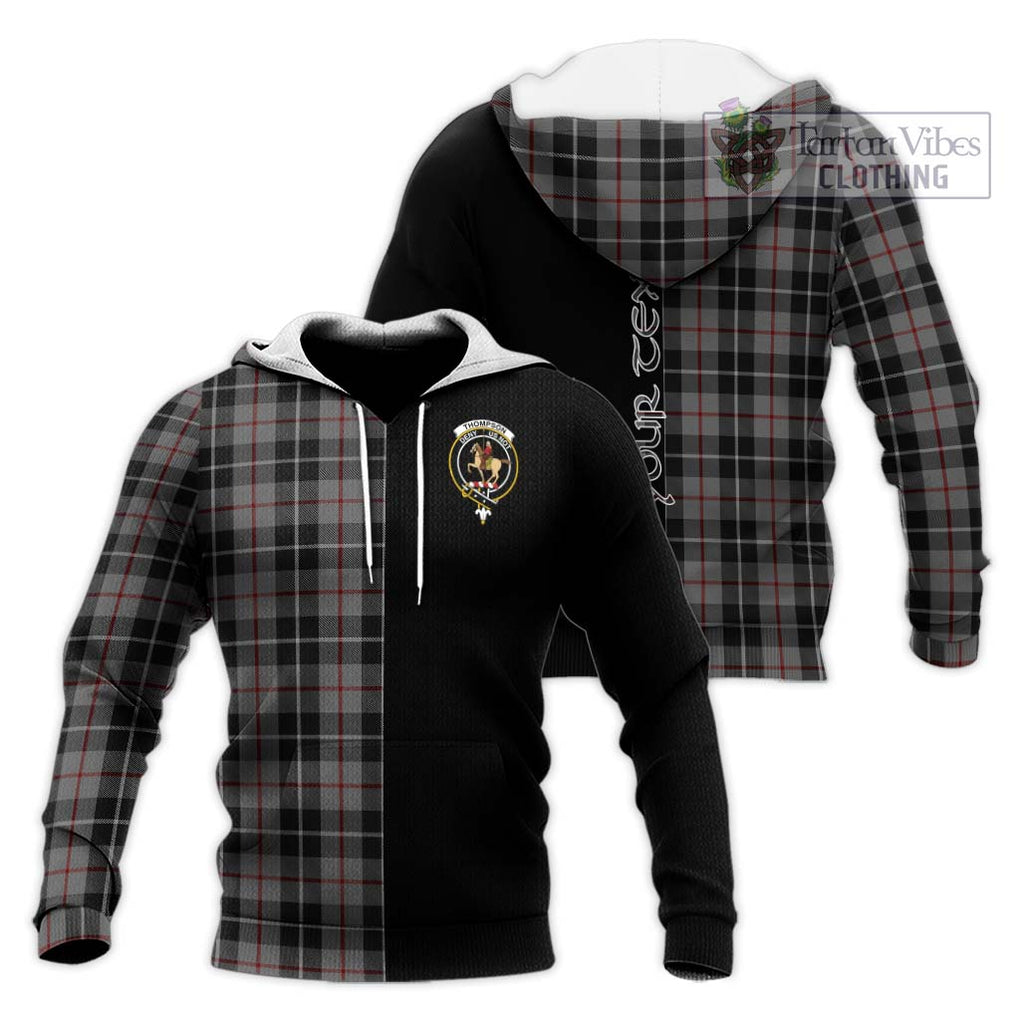 Thompson Society Grey Tartan Knitted Hoodie with Family Crest and Half Of Me Style Unisex Knitted Pullover Hoodie - Tartanvibesclothing Shop