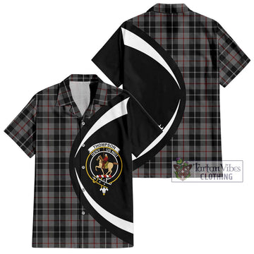 Thompson Society Grey Tartan Short Sleeve Button Up with Family Crest Circle Style