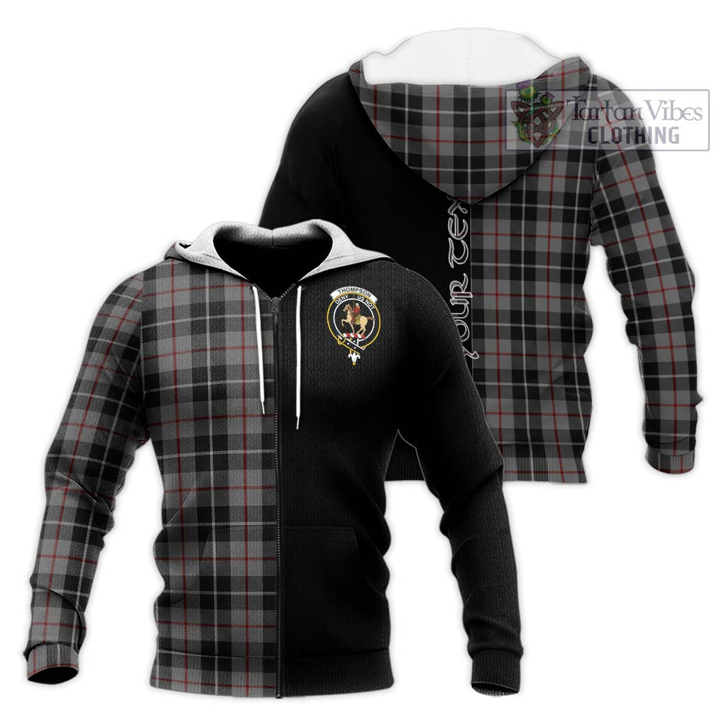 Thompson Society Grey Tartan Knitted Hoodie with Family Crest and Half Of Me Style Unisex Knitted Zip Hoodie - Tartanvibesclothing Shop