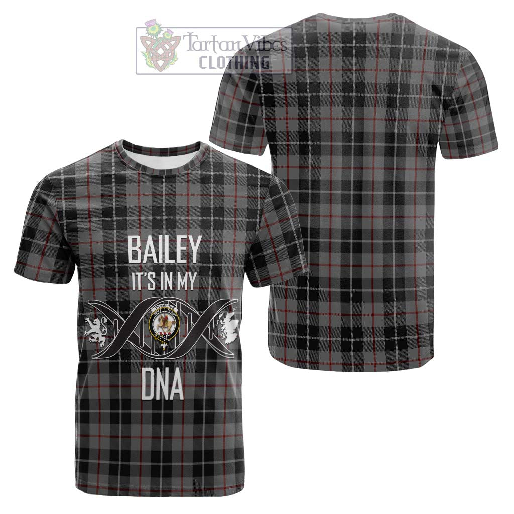 Tartan Vibes Clothing Thompson Society Grey Tartan Cotton T-shirt with Family Crest DNA In Me Style