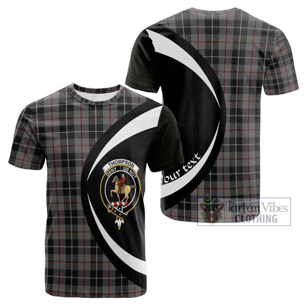 Tartan Vibes Clothing Thompson Society Grey Tartan Cotton T-shirt with Family Crest Circle Style