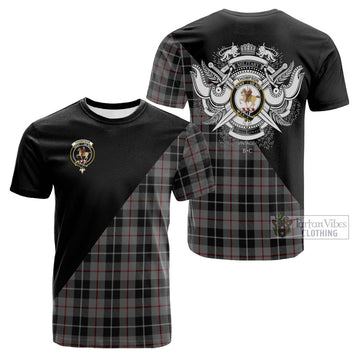 Thompson Society Grey Tartan Cotton T-shirt with Family Crest and Military Logo Style