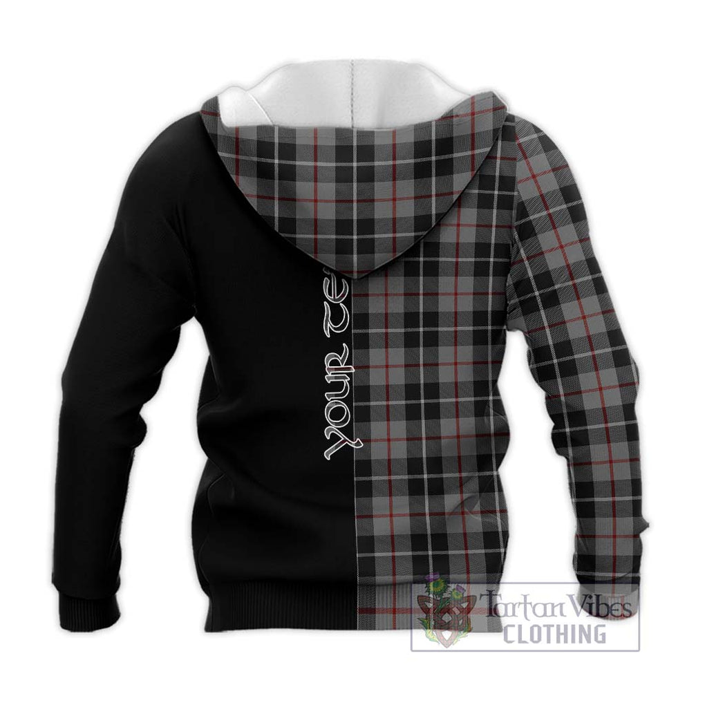 Thompson Society Grey Tartan Knitted Hoodie with Family Crest and Half Of Me Style - Tartanvibesclothing Shop