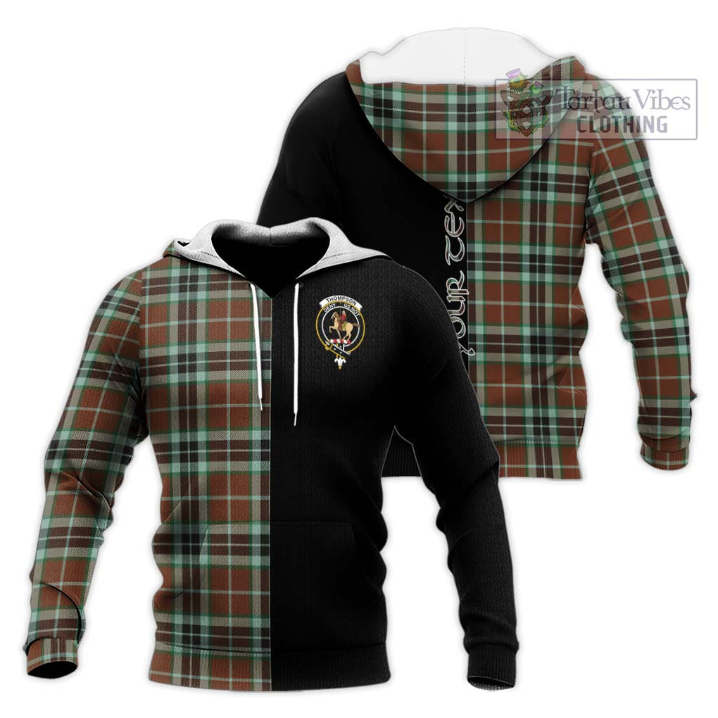 Thompson Society Hunting Modern Tartan Knitted Hoodie with Family Crest and Half Of Me Style Unisex Knitted Pullover Hoodie - Tartanvibesclothing Shop