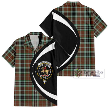 Thompson Society Hunting Modern Tartan Short Sleeve Button Up with Family Crest Circle Style