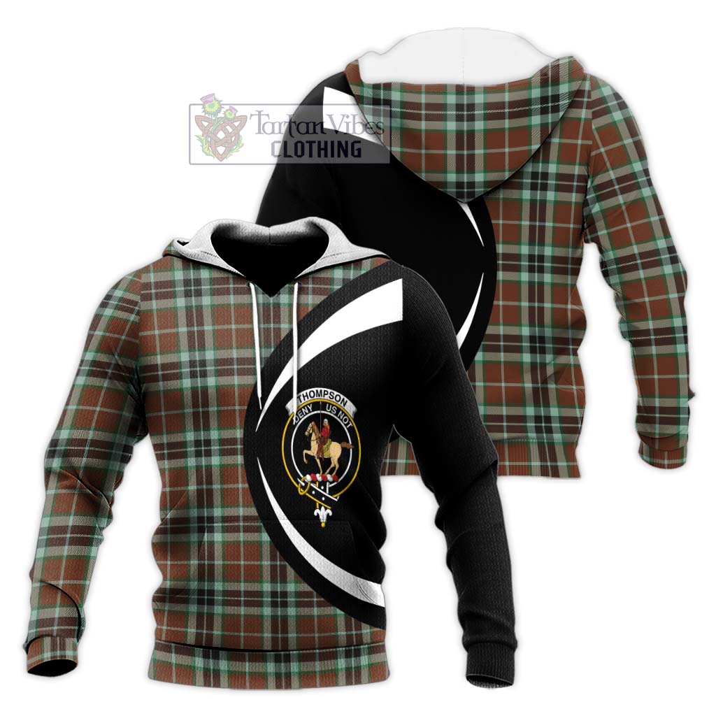 Thompson Society Hunting Modern Tartan Knitted Hoodie with Family Crest Circle Style Unisex Knitted Pullover Hoodie - Tartan Vibes Clothing