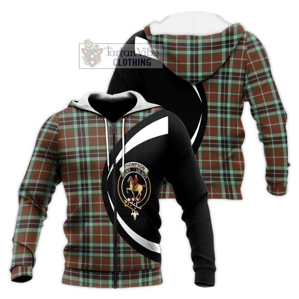 Thompson Society Hunting Modern Tartan Knitted Hoodie with Family Crest Circle Style Unisex Knitted Zip Hoodie - Tartan Vibes Clothing