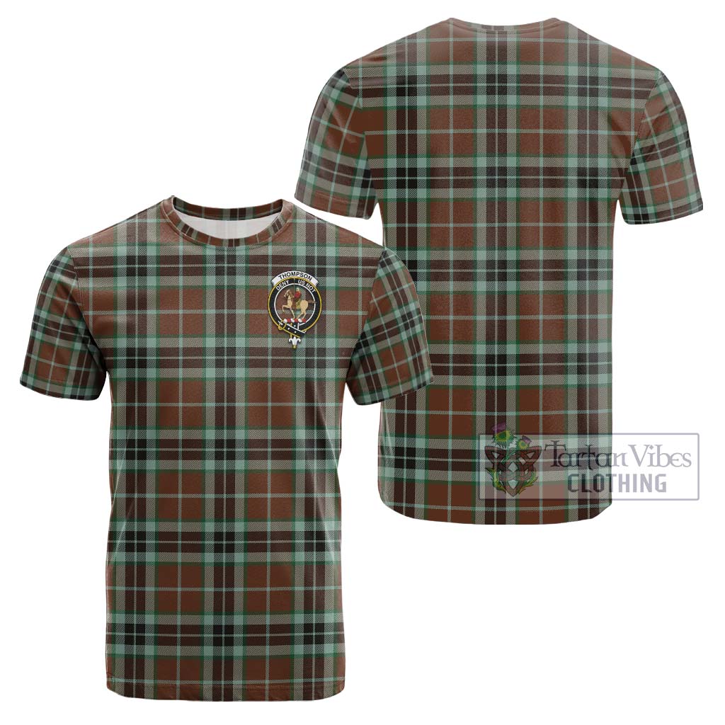 Tartan Vibes Clothing Thompson Society Hunting Modern Tartan Cotton T-Shirt with Family Crest