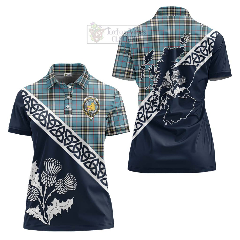 Thompson (Thomson) Tartan Women's Polo Shirt Featuring Thistle and Scotland Map Women - Tartanvibesclothing Store