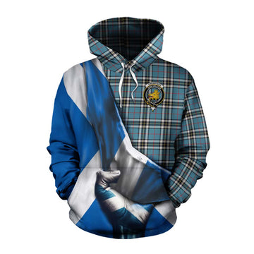 Thompson (Thomson) Tartan Cotton Hoodie with Family Crest Scotland Patriotic Style Pullover Hoodie XS - Tartan Vibes Clothing