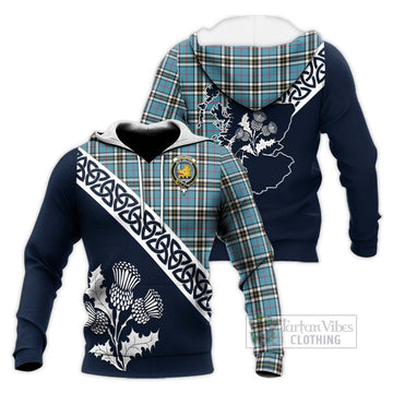 Thompson (Thomson) Tartan Knitted Hoodie Featuring Thistle and Scotland Map Unisex Knitted Pullover Hoodie - Tartan Vibes Clothing