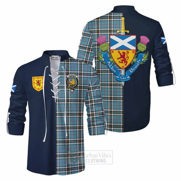 Thompson (Thomson) Tartan Ghillie Kilt Shirt Alba with Scottish Lion Royal Arm Half Style Men - Tartan Vibes Clothing