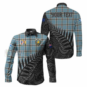 Thompson (Thomson) Crest Tartan Long Sleeve Button Shirt with New Zealand Silver Fern Half Style Men's Shirt S - Tartan Vibes Clothing