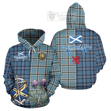 Thompson (Thomson) Tartan Hoodie Happy St. Andrew's Day Half Tartan Style Zip Hoodie - Tartan Vibes Clothing