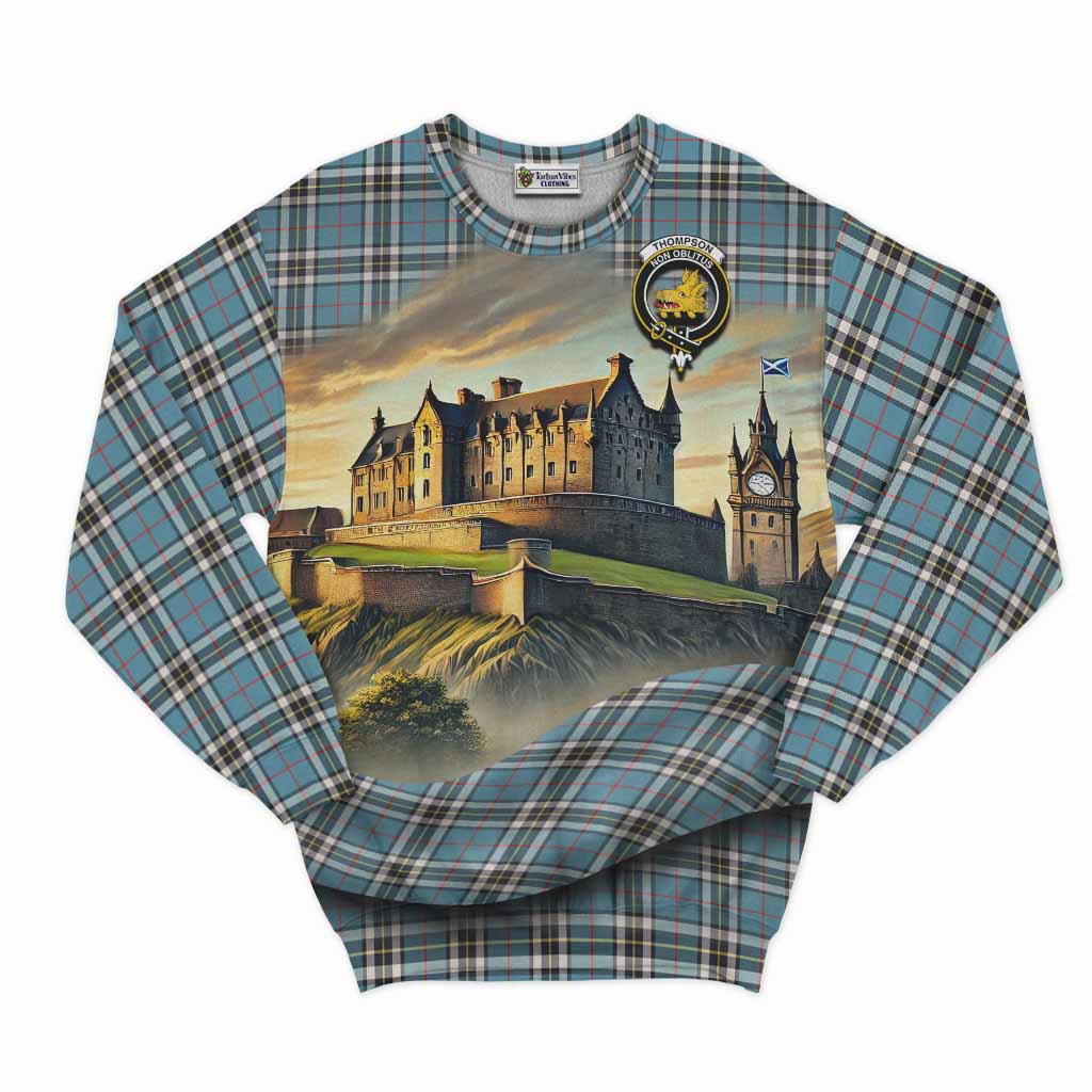 Thompson (Thomson) Tartan Family Crest Sweatshirt with Scottish Ancient Castle Style Unisex - Tartan Vibes Clothing